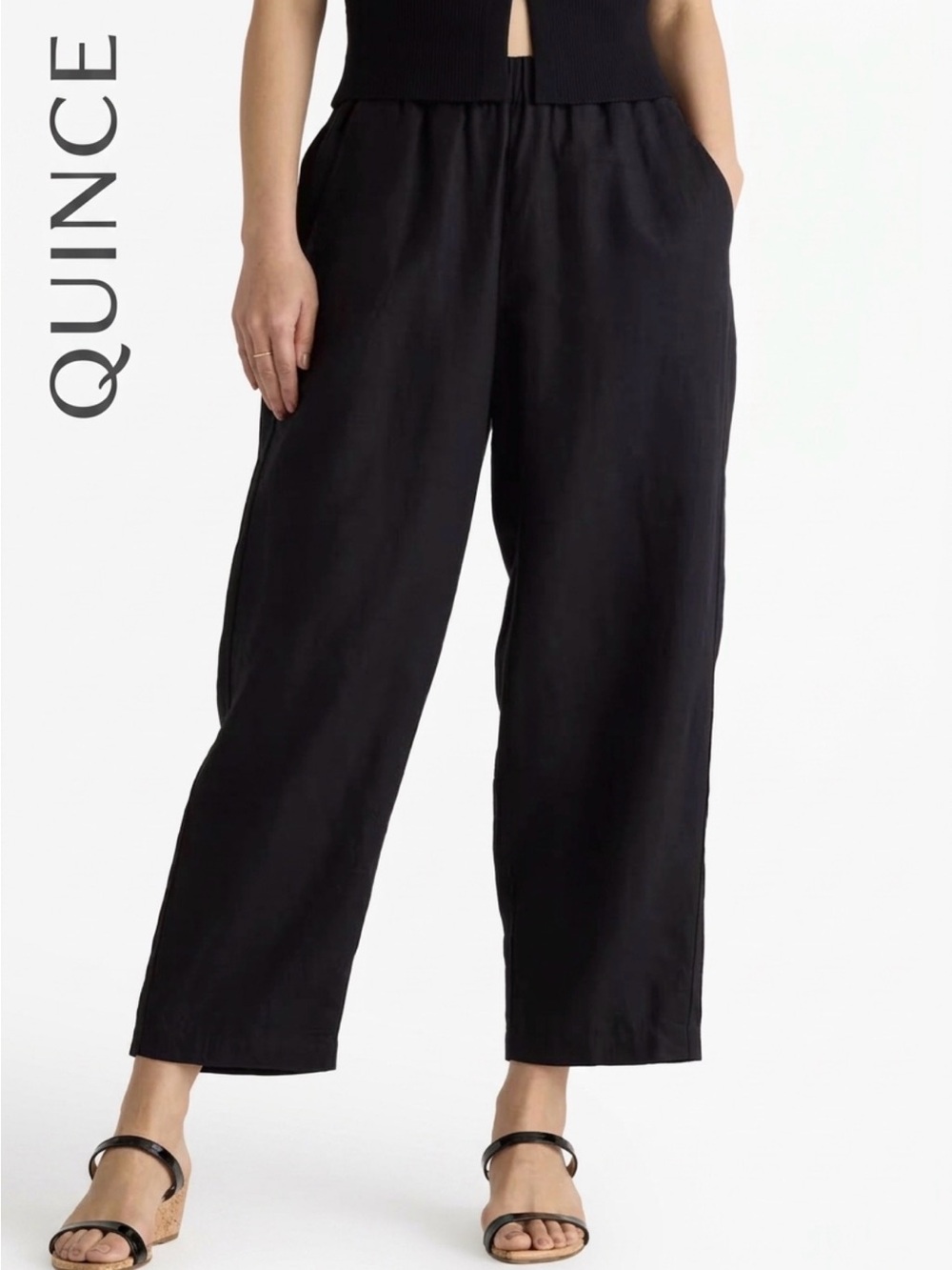 Quince Black Wide-Leg Pull-On Pants